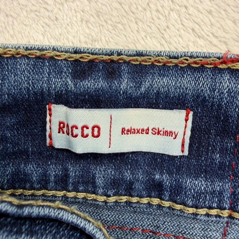 True Religion Rocco Jeans 33x34 Blue Relaxed Skinny Wave Runner Denim Flaps